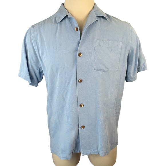 Tommy Bahama Silk Camp Shirt Mens Medium Blue Short Sleeve Button Down - Picture 1 of 8